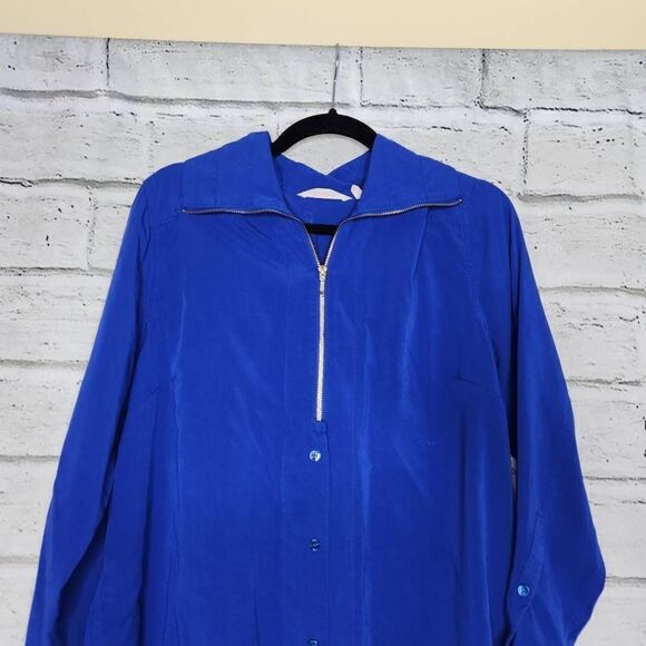 Soft Surroundings Loretta Shirt Solid Blue Button Zip Tunic Women's Large - Picture 5 of 11
